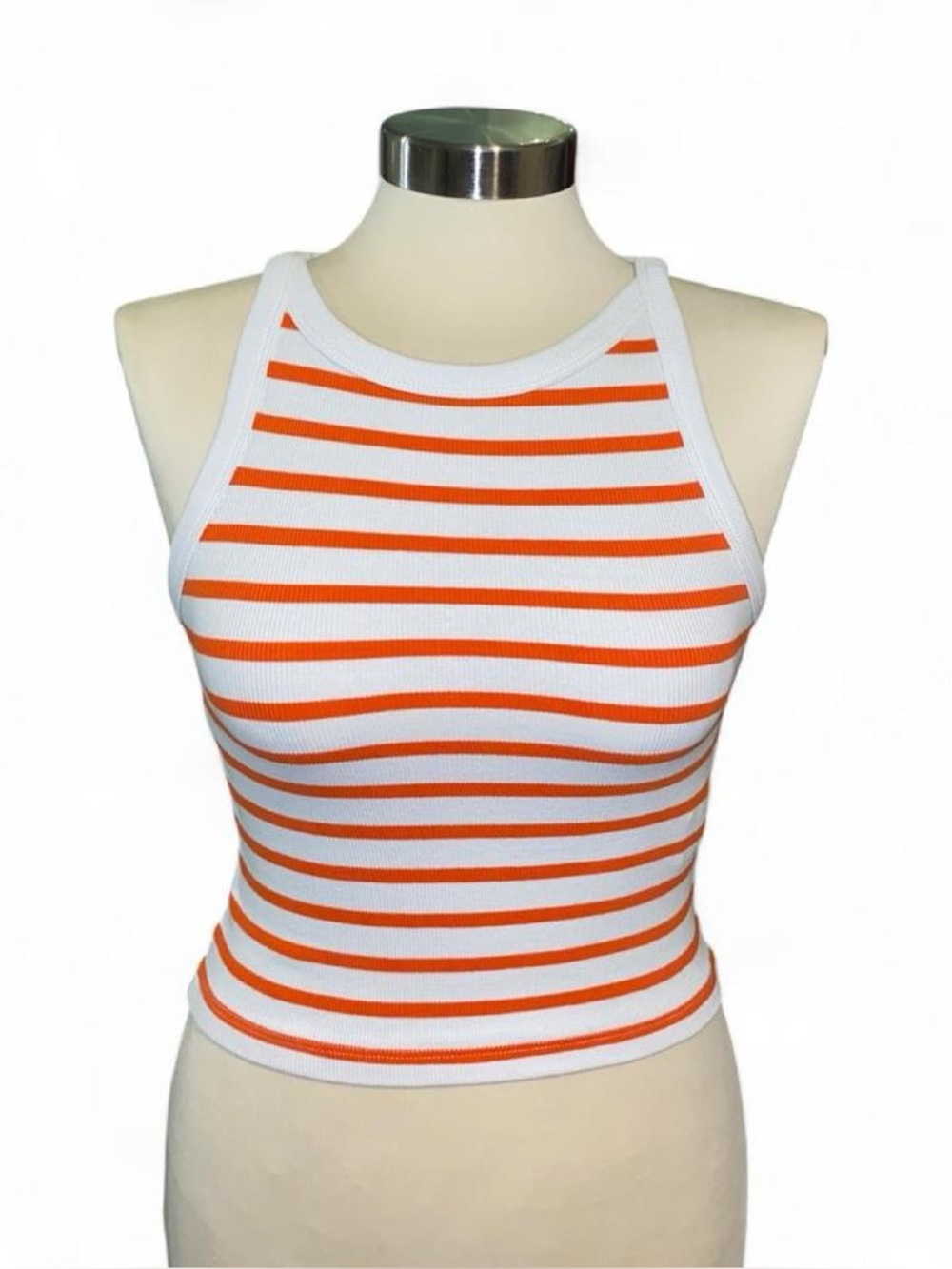 ZARA Striped Orange and White Crop Tank Top